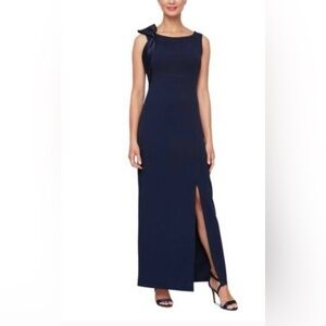 SLNY Navy Formal Dress with Bow Detail